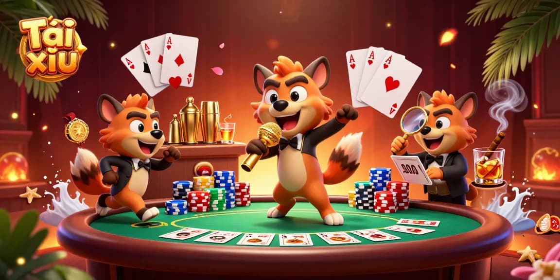 Engage with Tài xỉu in this vibrant casino scene, featuring hyenas enjoying a lively comedy club.