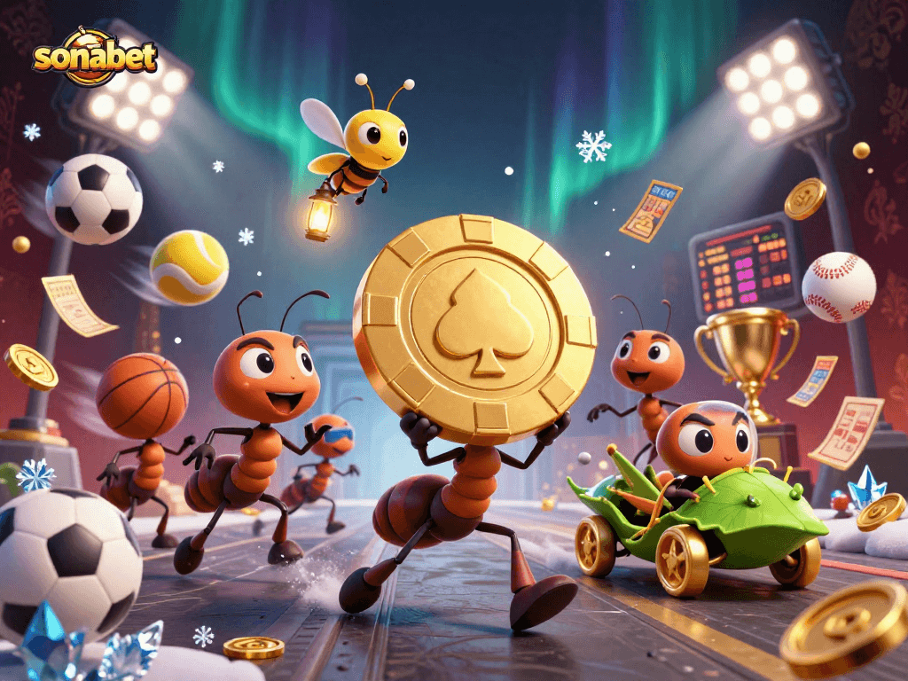 Join the ants of sonabet as they carry a giant poker chip in a dynamic casino heist!