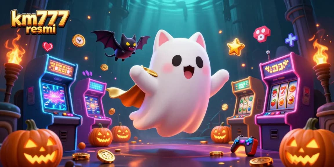 Engage with km777 resmi, featuring a ghost cat and vampire bat in a lively haunted casino adventure.