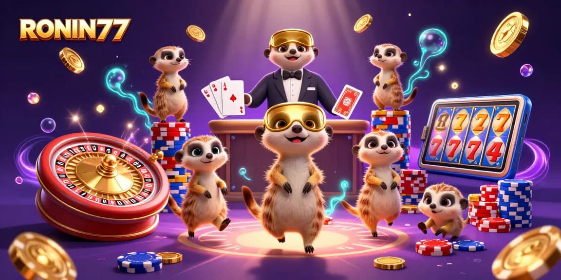 Experience the thrills of RONIN77 as meerkats engage in vibrant casino action with dynamic game elements.