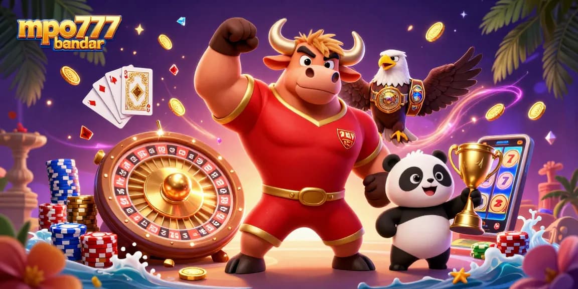 Experience thrilling wins with mpo777 bandar at a vibrant casino-themed illustration full of engaging characters.