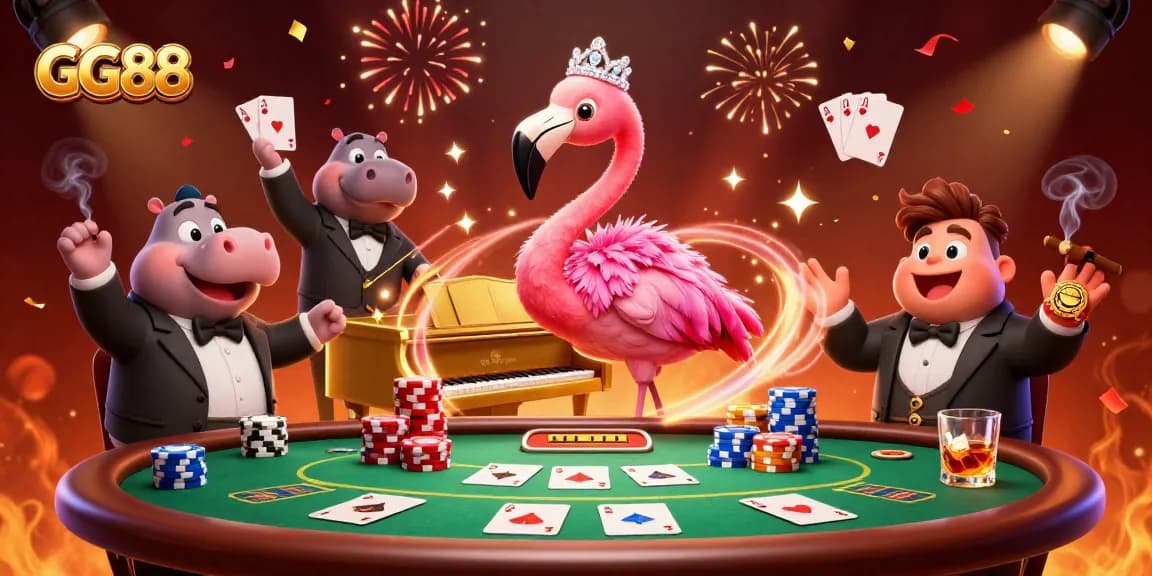 Engage in the thrill of GG88 with colorful casino scenes showcasing vibrant characters and gaming elements.
