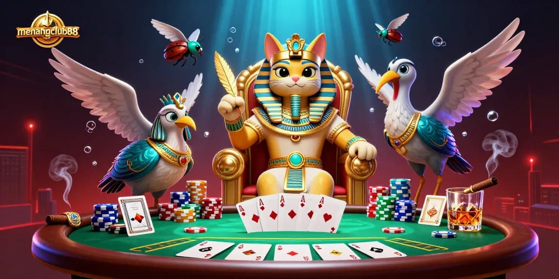 Join the exciting action at menangclub88 with a vibrant poker scene featuring dynamic characters and elements.