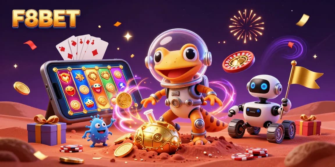 Experience the thrill of winning with F8BET, as a Martian gecko discovers a golden casino on Mars.