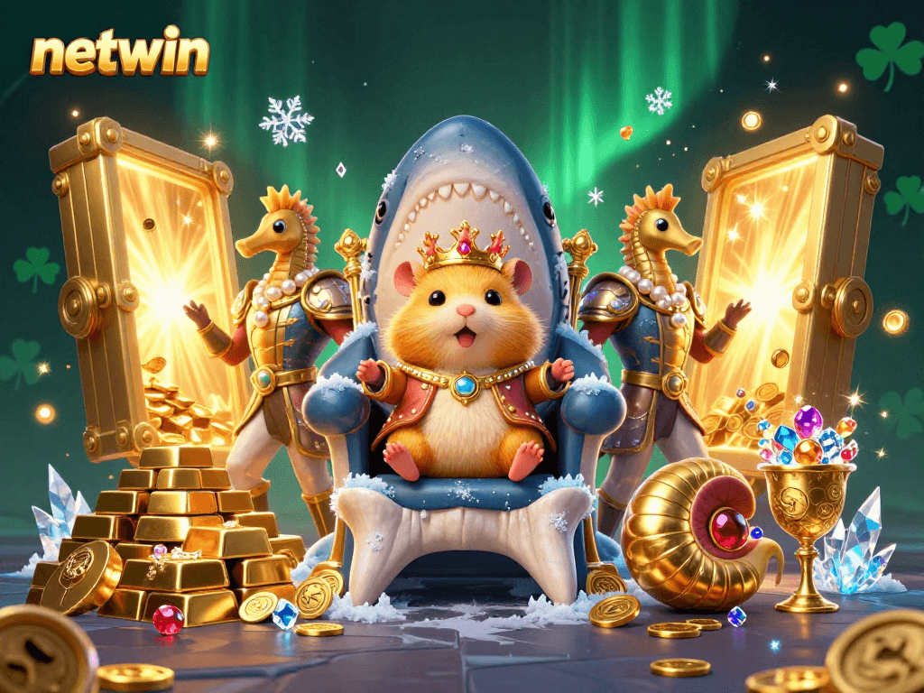 Netwin features a golden hamster king and treasure elements, showcasing online casino excitement.