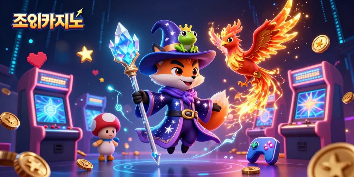 Experience the vibrant world of 조이카지노 with magical gaming elements, immersive in a rich 3D scene.