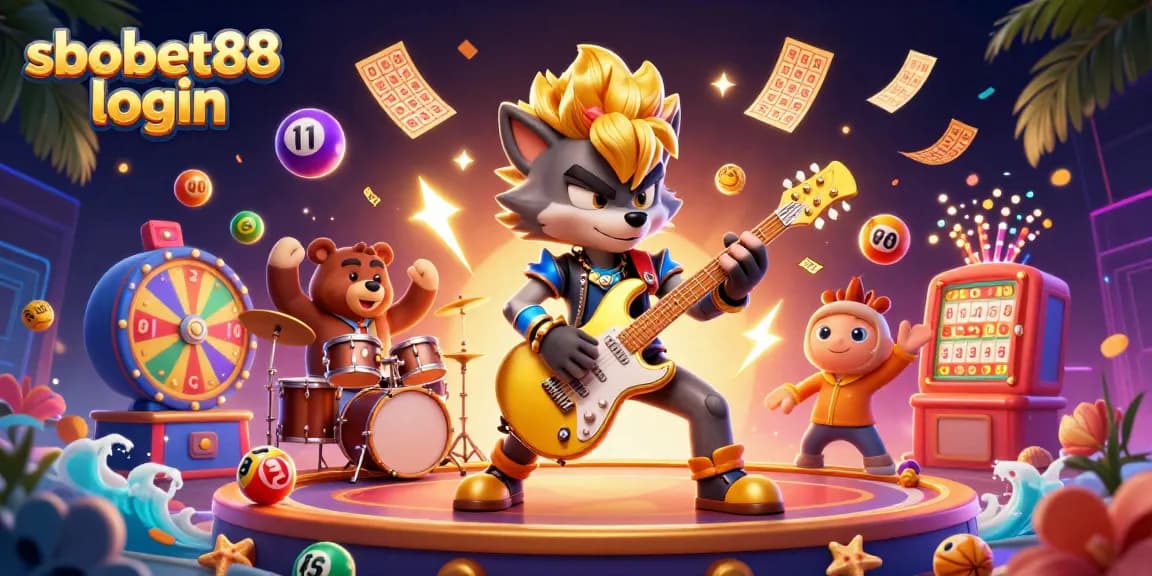 Spark winning strategies with sbobet88 login in an energetic 3D casino scene featuring dynamic characters and vibrant elements.