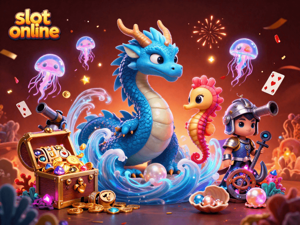 Menangkan permainan slot online sambil menikmati petualangan grafik fantastis dengan naga air dan kuda ikan berani.