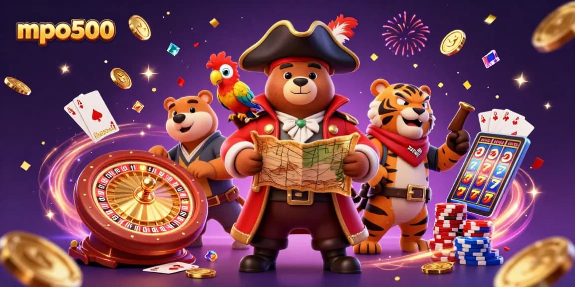 Challenge the odds with mpo500 in a vibrant casino adventure featuring animated characters and dynamic gaming elements.