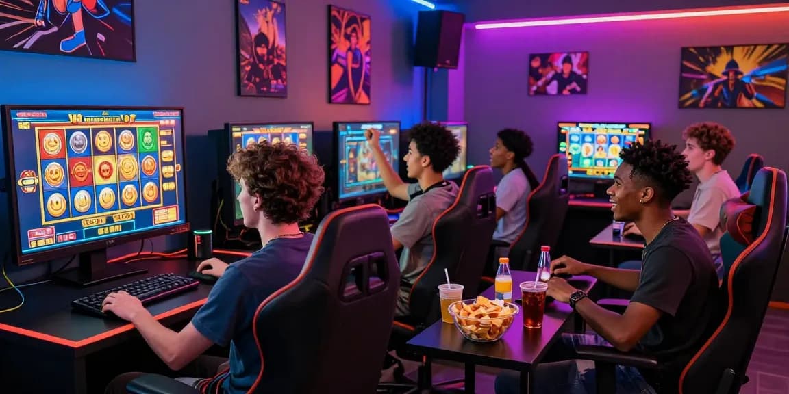 Pengalaman bermain situs slot gacor dengan teman-teman di ruang permainan modern, penuh keceriaan dan teknologi