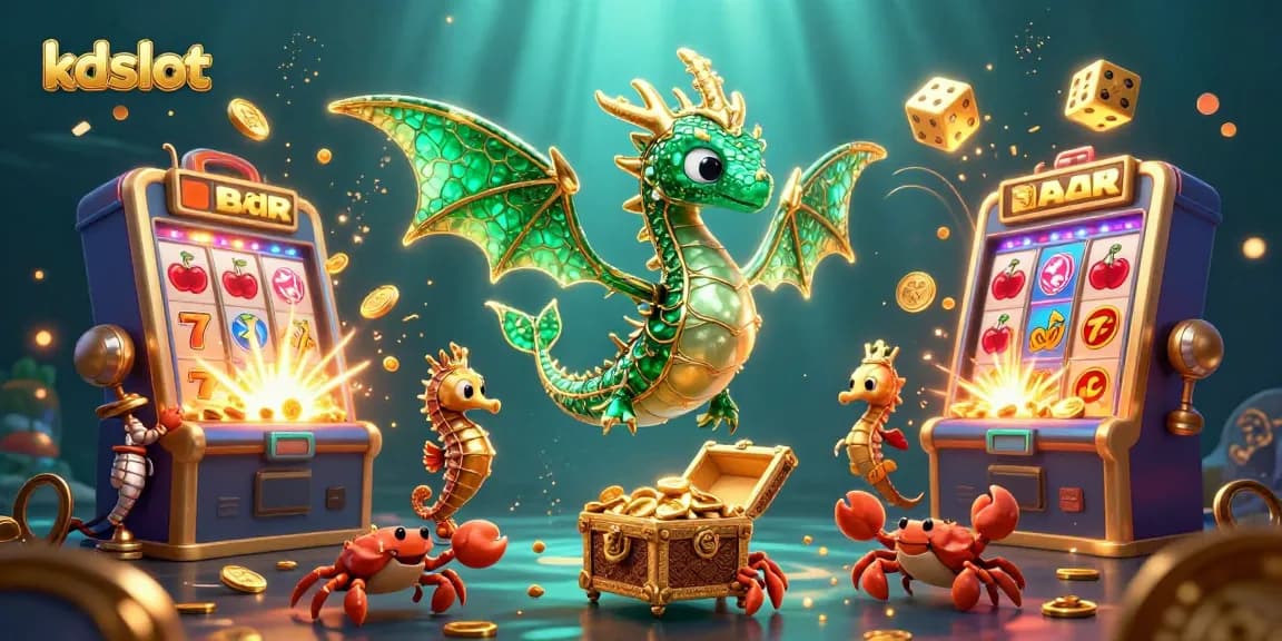 Experience thrilling gaming vibes with kdslot as sea creatures celebrate jackpots amid vibrant casino elements.