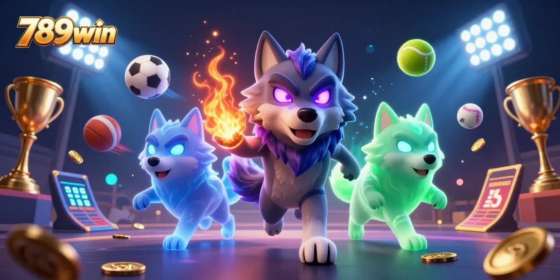 Experience betting excitement with 789win's animated gaming scene featuring vibrant sports elements.