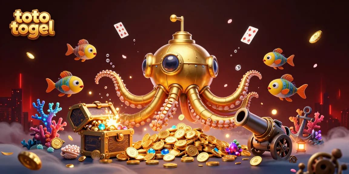 Experience the thrill of toto togel in this vibrant underwater scene filled with golden coins and gems.