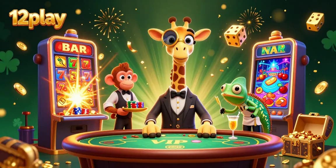 Experience thrilling gameplay at 12play with vibrant visuals of a high-roller giraffe and exciting gambling elements.