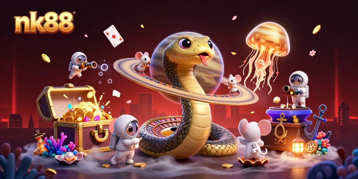 Bet on nk88 with a cosmic roulette scene featuring astronaut mice and a golden jellyfish dealer.