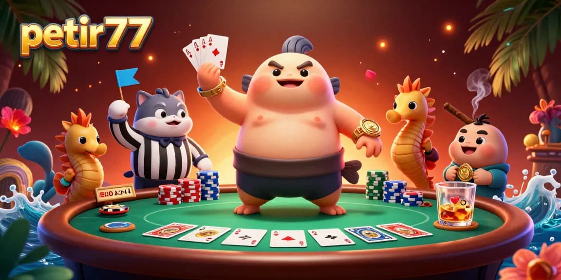 Experience thrilling gameplay with petir777, showcasing a dynamic underwater poker scene with coral and characters.