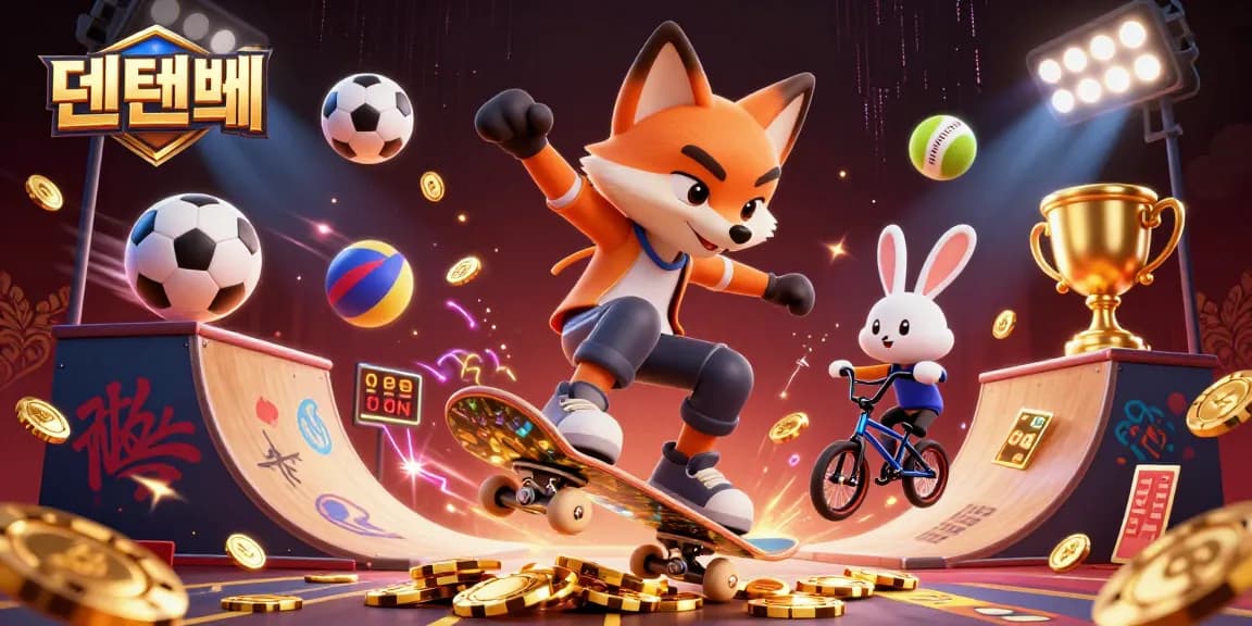 Engage with the thrilling 텐텐벳 casino scene featuring dynamic cartoon characters and vibrant gaming elements.