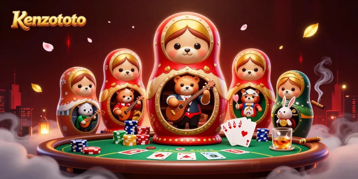 Engage with kenzototo in an immersive 3D casino scene featuring unique cartoon characters.