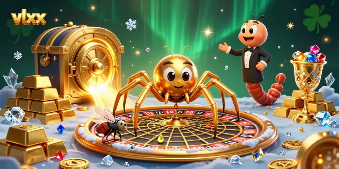 Experience thrilling bets with vlxx in a vibrant casino scene featuring a golden spider and a centipede croupier.