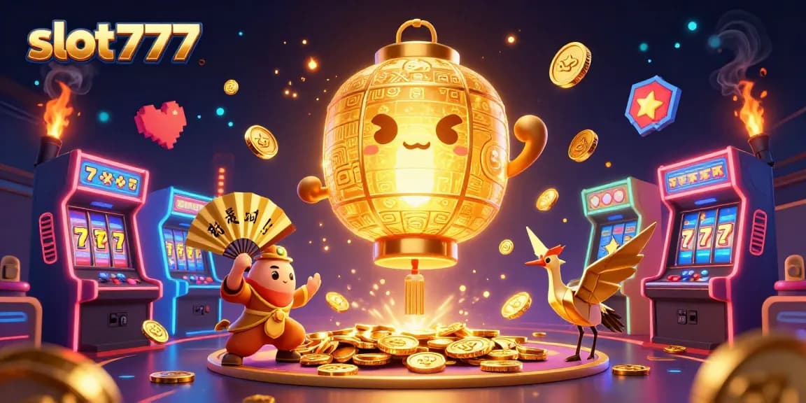 Engage in thrilling gameplay with slot777, showcasing a giant golden lantern spirit in a vibrant casino scene.
