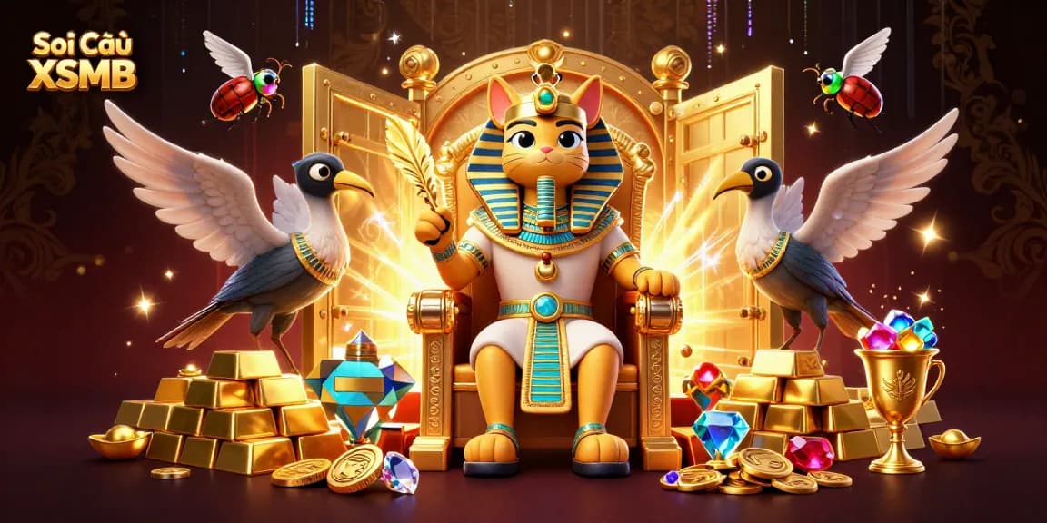 Soi Cầu XSMB inspired illustration showcasing vibrant casino elements with Egyptian themes