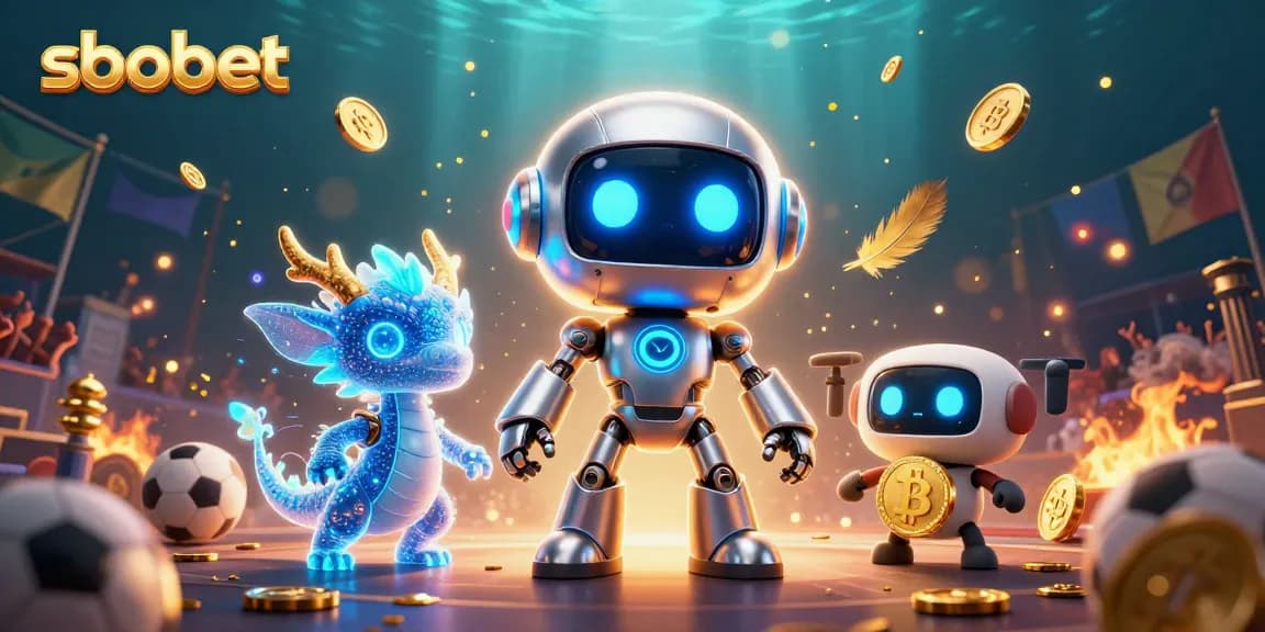 Experience sbobet sports betting with a thrilling 3D illustration of dynamic characters and betting elements.