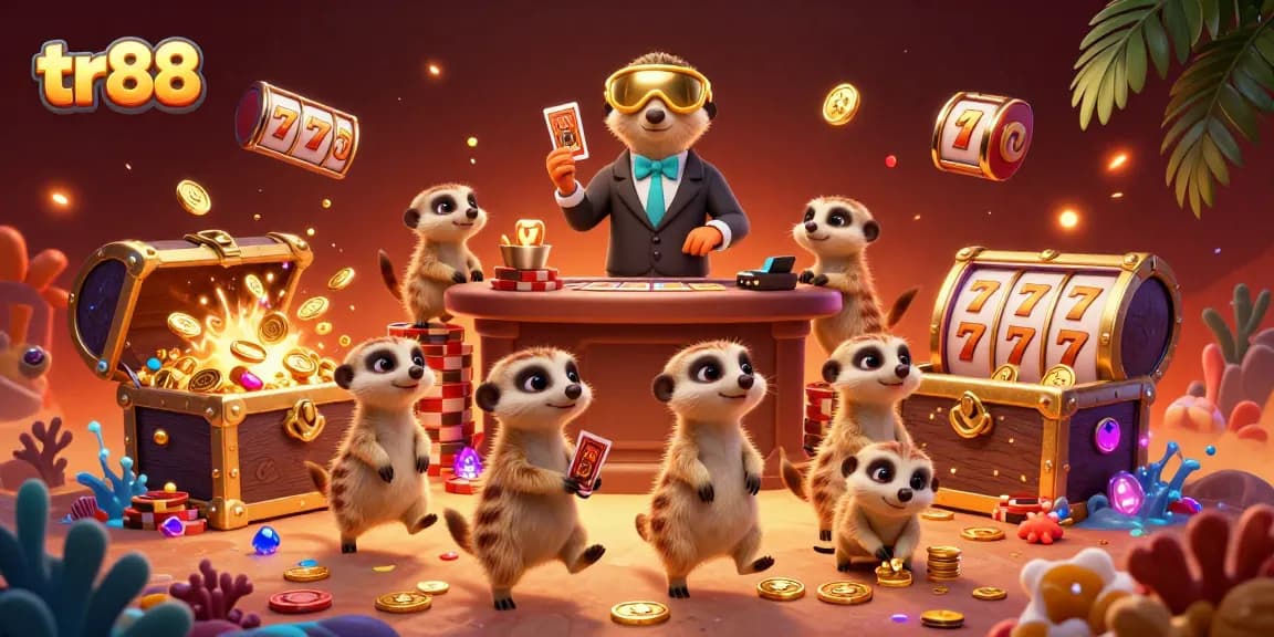 Experience the excitement of tr88 casino games with cartoon meerkats in a lively scene.