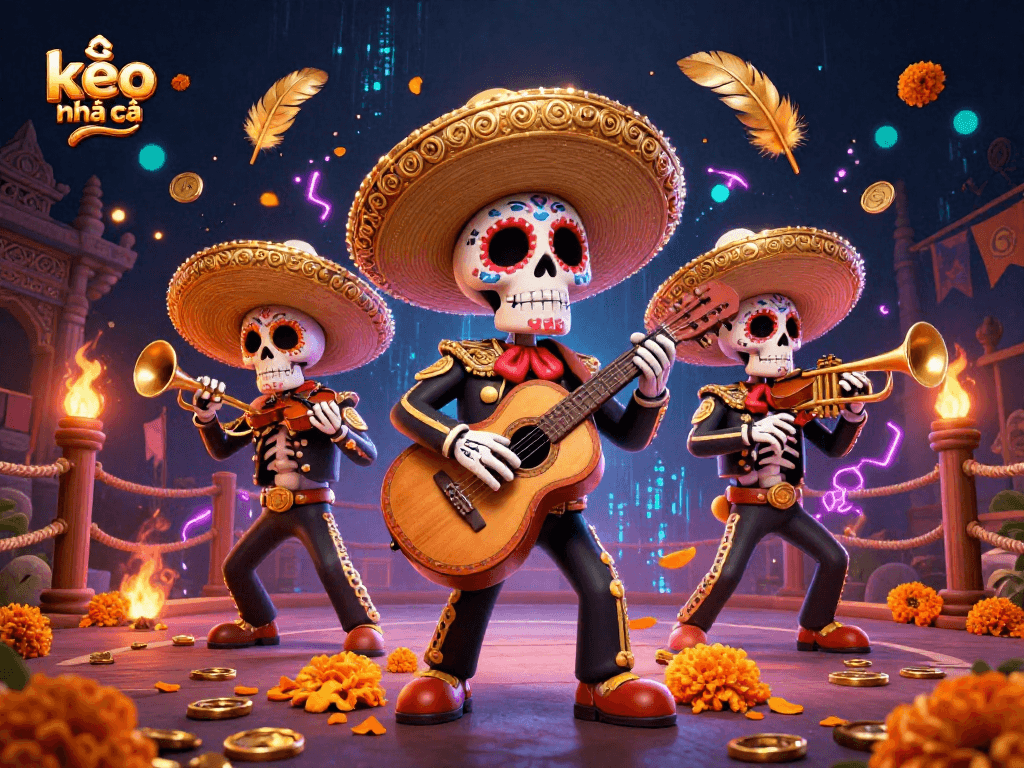 Engage with kèo nhà cái through vibrant casino art featuring a mariachi band amidst dynamic betting elements.