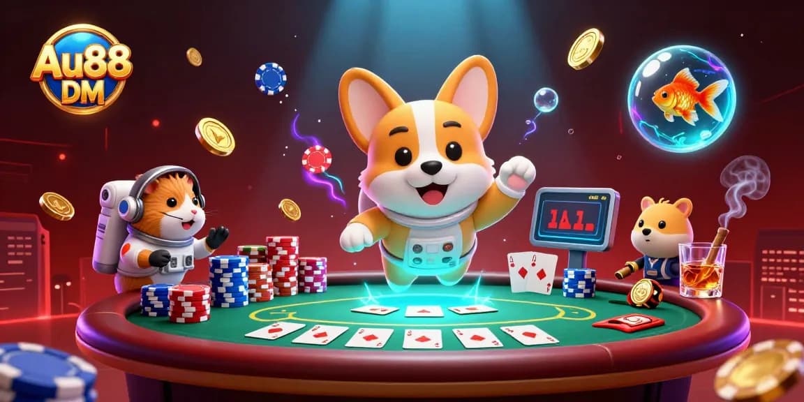 Experience the excitement of Au88 DM in a thrilling casino space scene with a cartoon astronaut corgi!