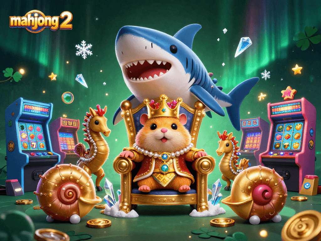 Experience the thrill of mahjong 2 as the fierce hamster king presides over vibrant casino-themed elements.