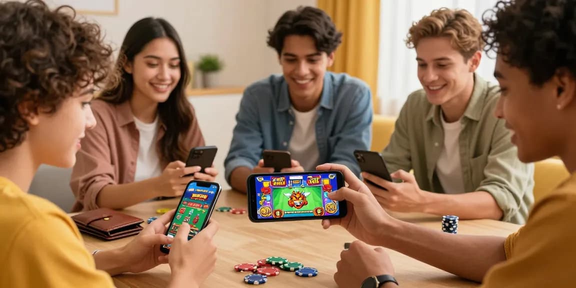 Group of friends registering and enjoying the 3 Patti World game on mobile in a cozy living room.