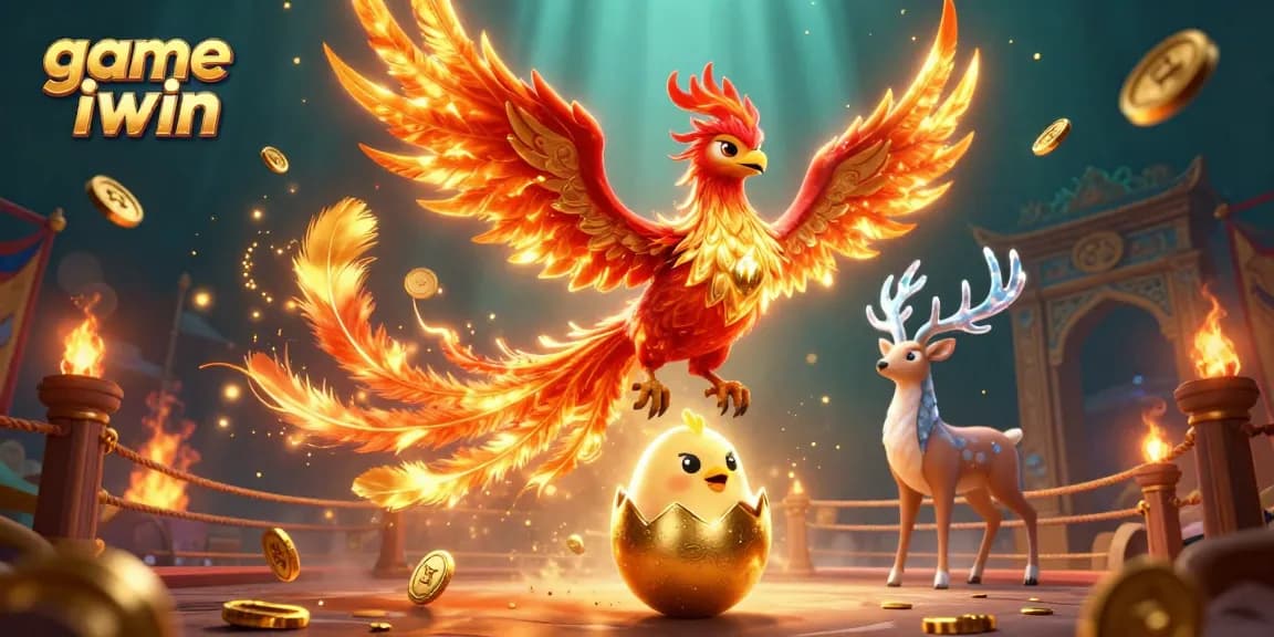 Engage with game iwin as a fiery phoenix and mystical stag bring excitement and fortune in this online casino scene.