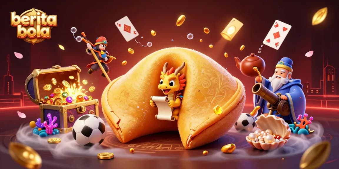 Place bets while enjoying berita bola with dynamic casino-themed art and floating elements.
