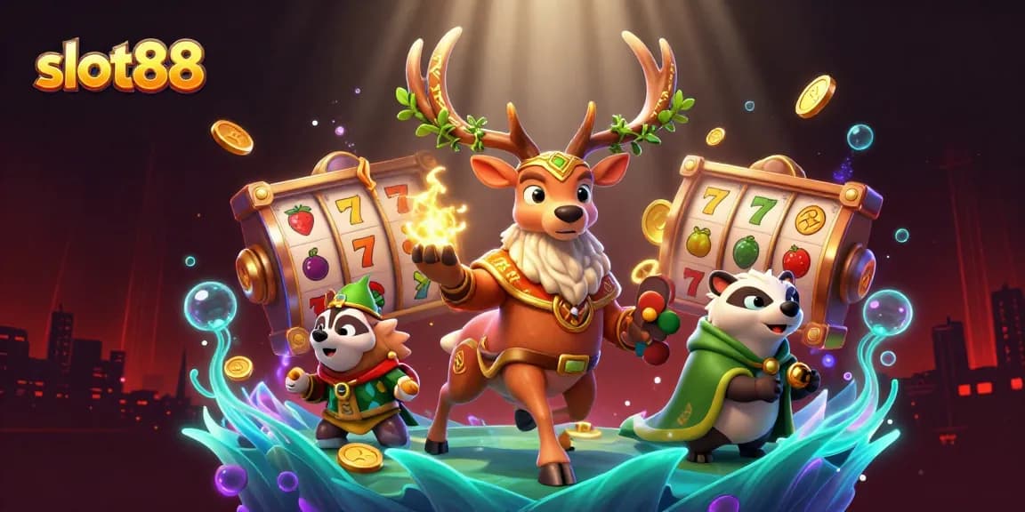 Slot88 menawarkan pengalaman judi menarik dengan simbol jackpot berkilau dan karakter menarik di sekelilingnya