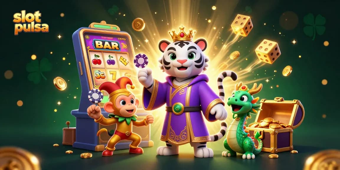 Experience thrilling slot pulsa action with vibrant characters and dynamic casino elements in a rich 3D scene.