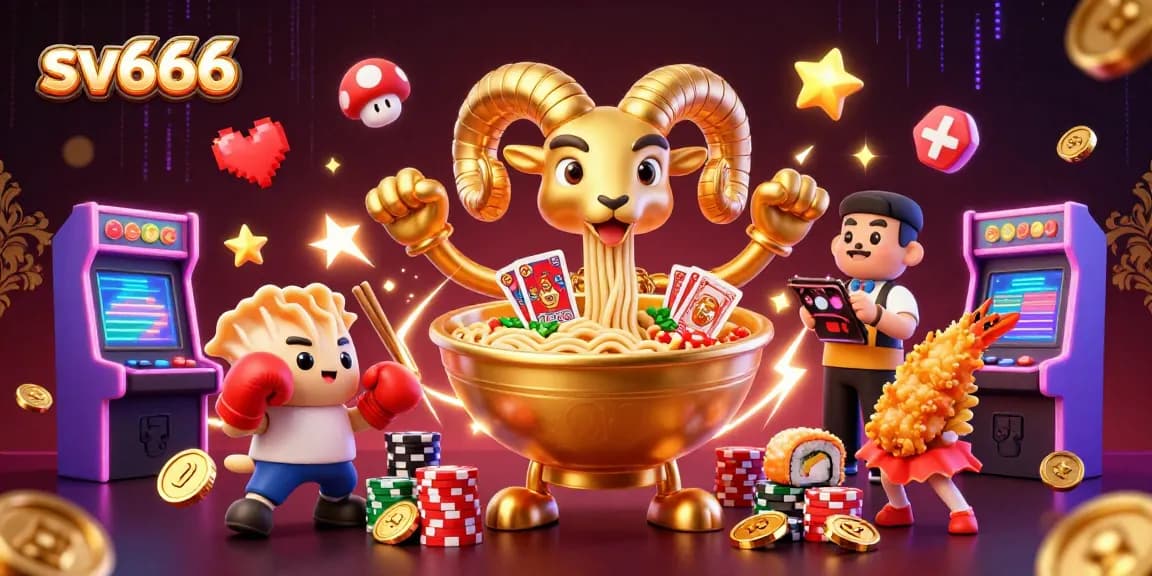Savor the excitement at sv666 with our vibrant, action-packed casino illustration featuring engaging characters and neon elements.