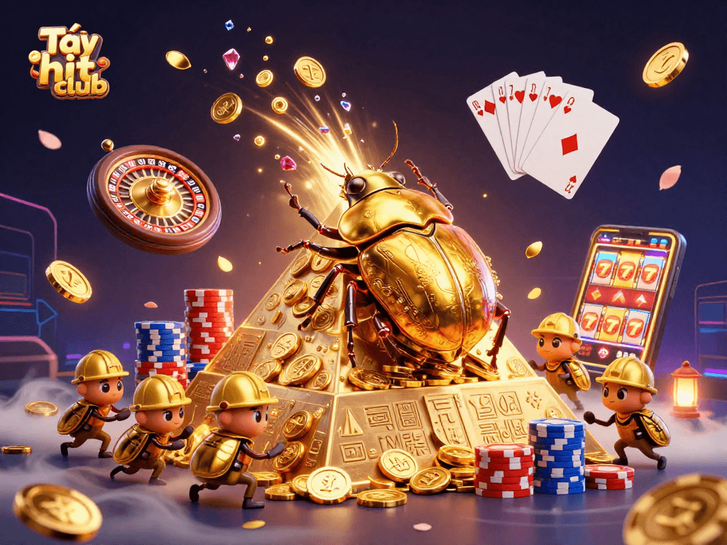 Spin and win with Tải hit club, featuring golden coins and vibrant casino elements.