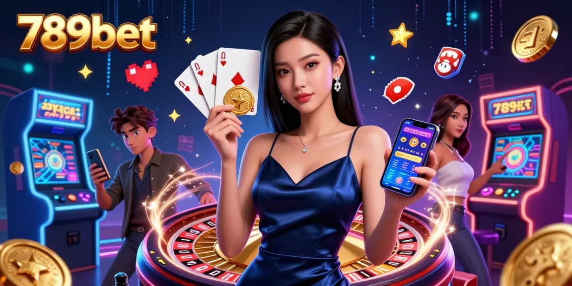 Experience exciting gaming action with 789bet at a dynamic casino scene featuring an elegant woman.