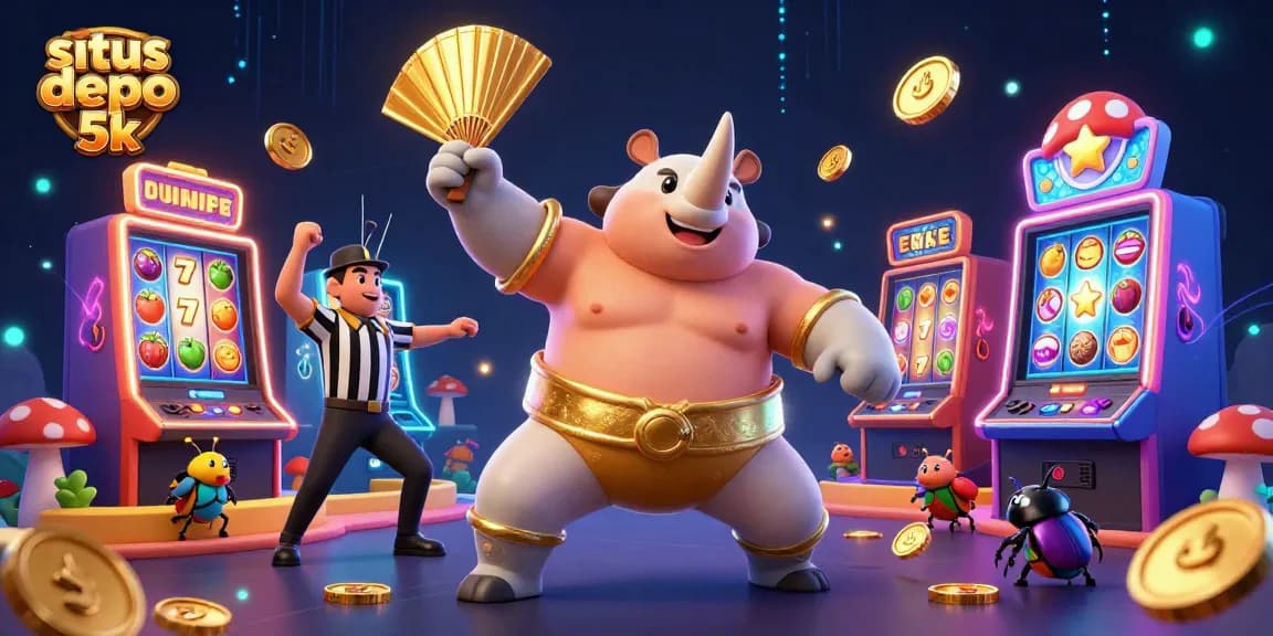 Experience excitement at situs depo 5k with dynamic game action illustrated by vibrant 3D casino characters.