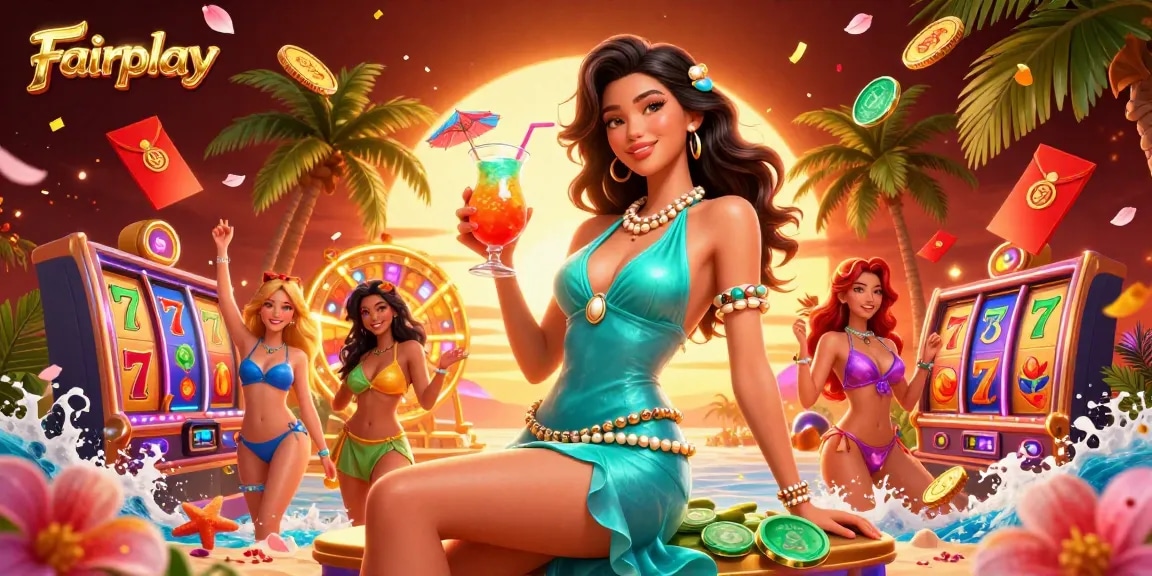 Enjoy Fairplay gaming action with vibrant slot reels in an immersive casino setting.