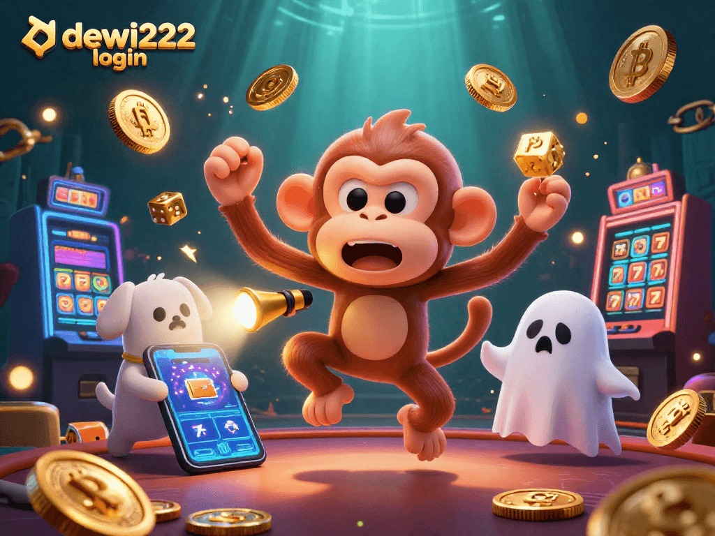 Engage in the excitement of dewi222 login with vibrant casino elements swirling around joyful characters.