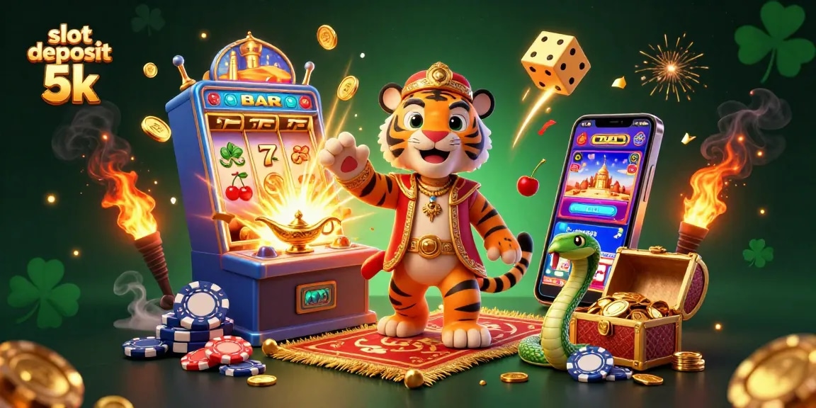 Explore the vibrant world of slot deposit 5k with a colorful jackpot celebration illustration.