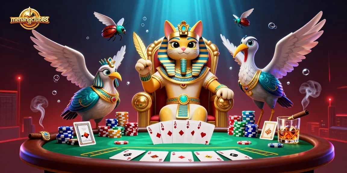 Join the exciting action at menangclub88 with a vibrant poker scene featuring dynamic characters and elements.