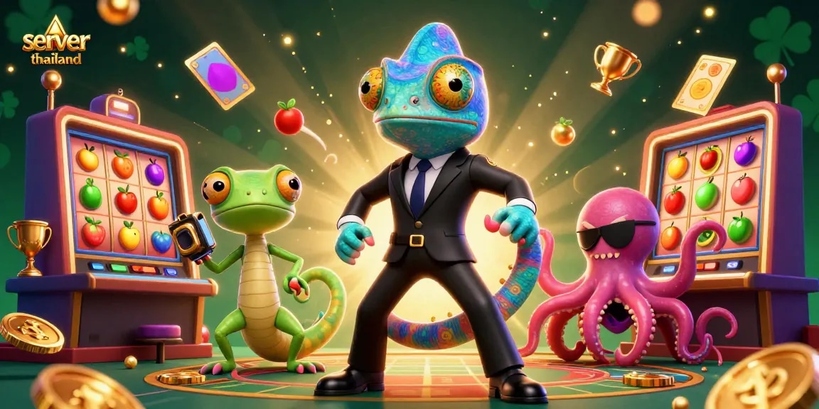 Win big with server thailand's dynamic slots scene featuring colorful slots and jubilant characters.