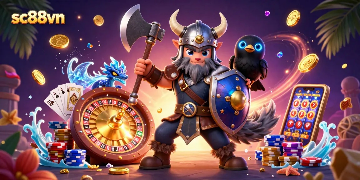 Spin to win at SC88VN with a Viking warrior, dragon, and treasures galore!