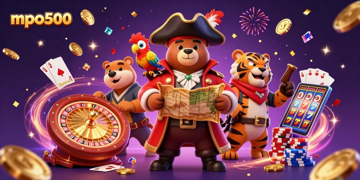 Challenge the odds with mpo500 in a vibrant casino adventure featuring animated characters and dynamic gaming elements.