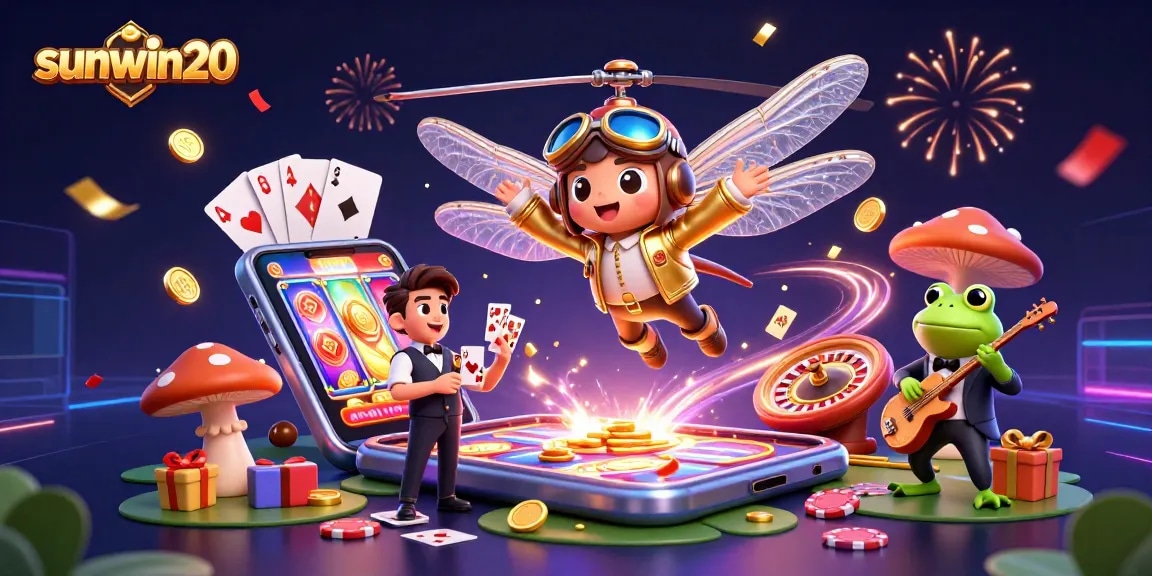 Experience thrilling wins with sunwin20 in a vibrant 3D casino scene packed with colorful games and festive energy.