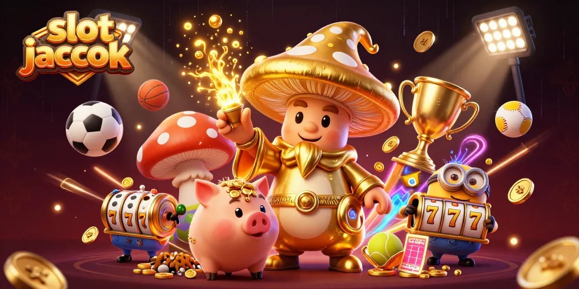Menangkan slot jackpot terbesar dengan simbol keberuntungan slot dalam ilustrasi Kasino 3D yang kaya.