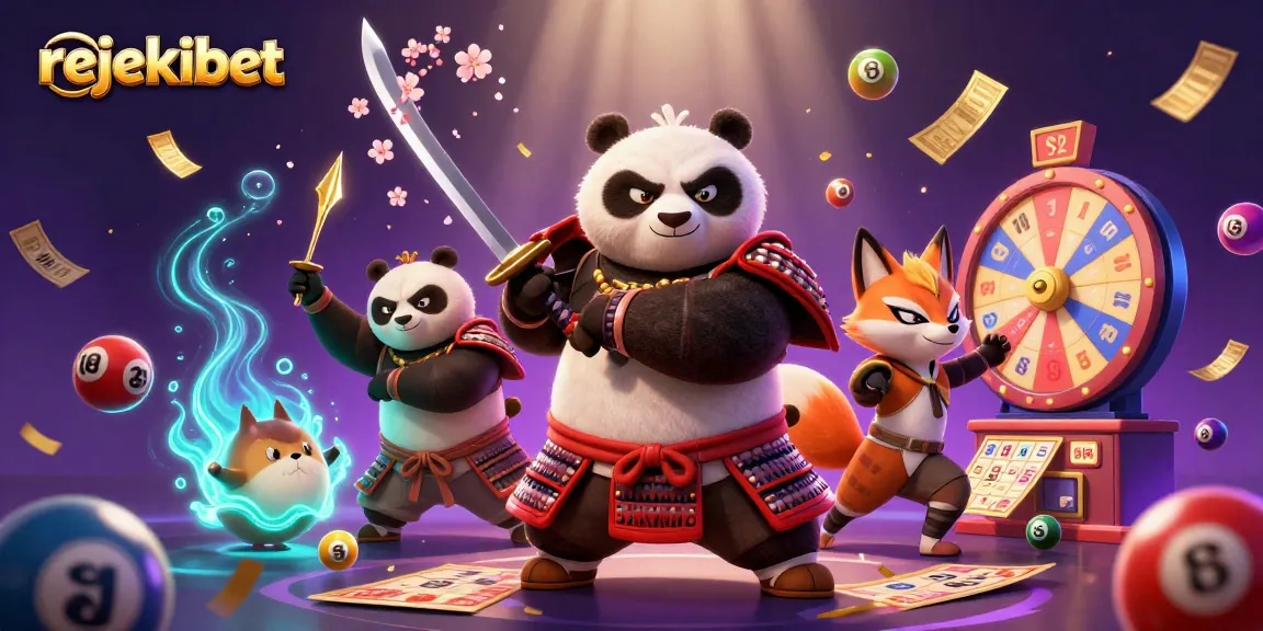 Experience thrilling wins with rejekibet as a samurai panda battles luck in an electrifying casino scene.