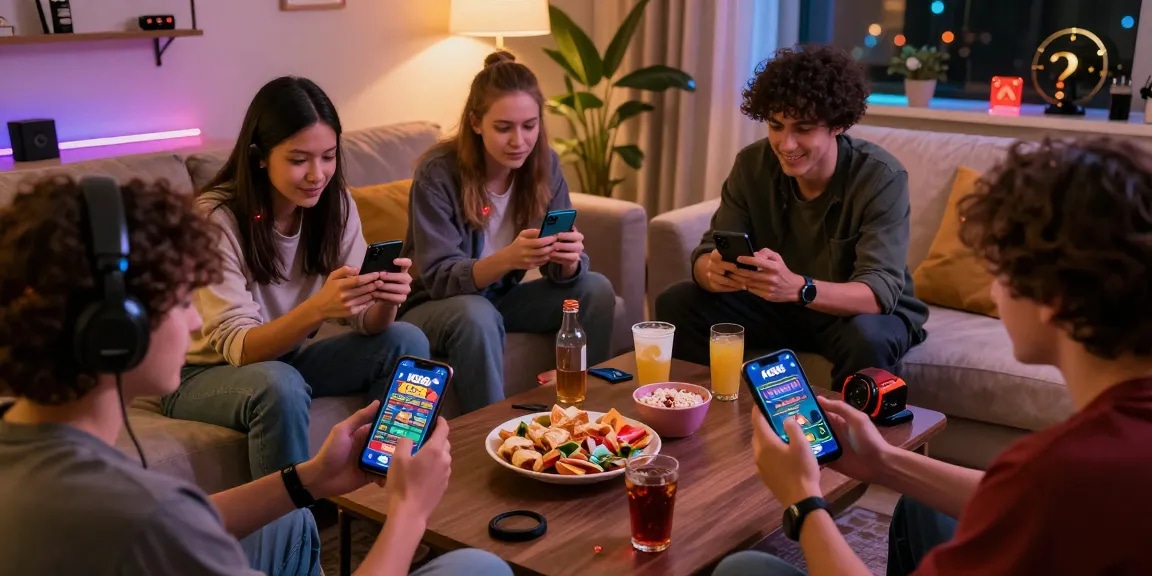 Friends enjoying KO66 app casino games in a cozy living room setting.